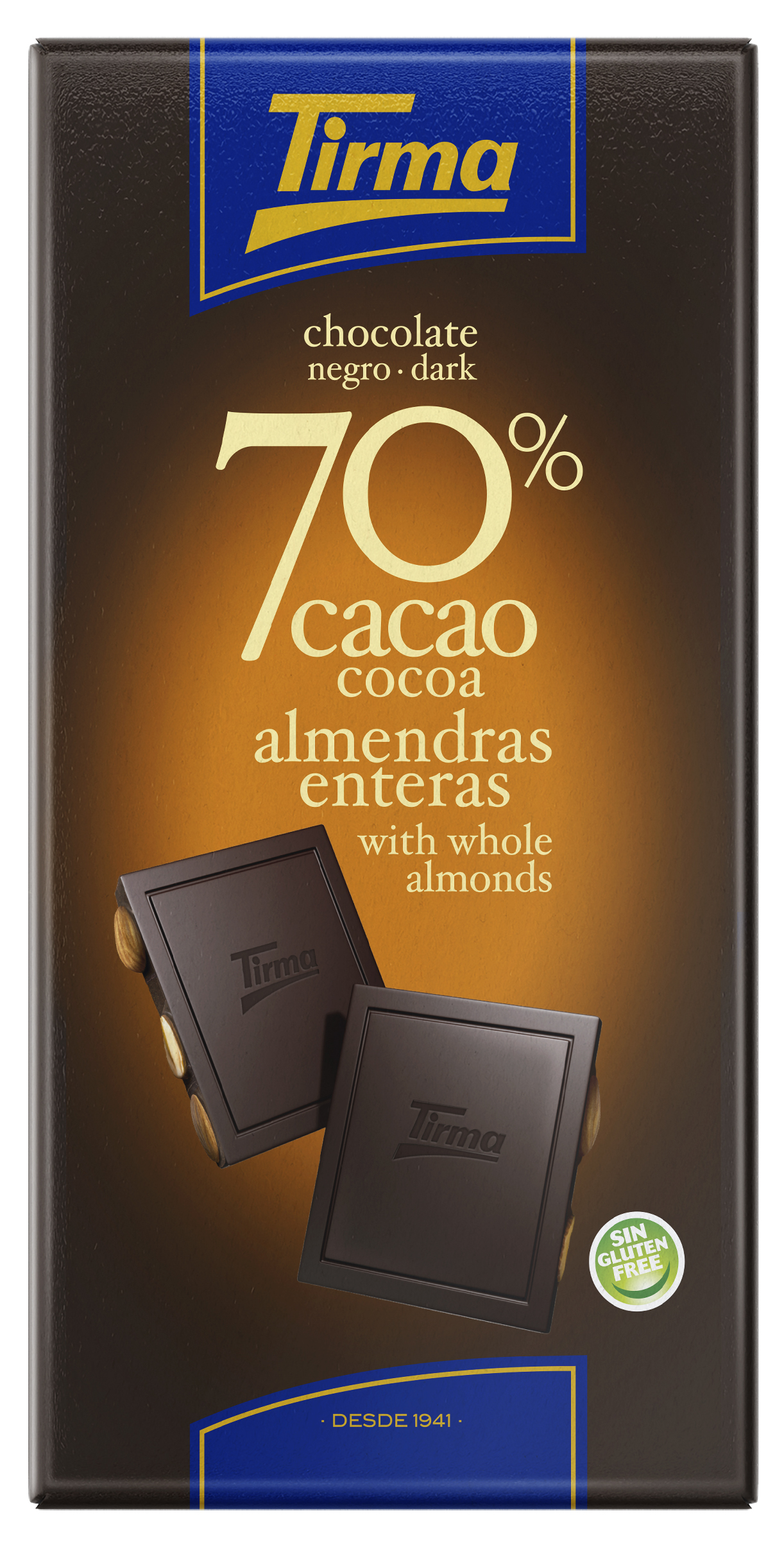 Chocolate 70 % cacao con almendras enteras 125g